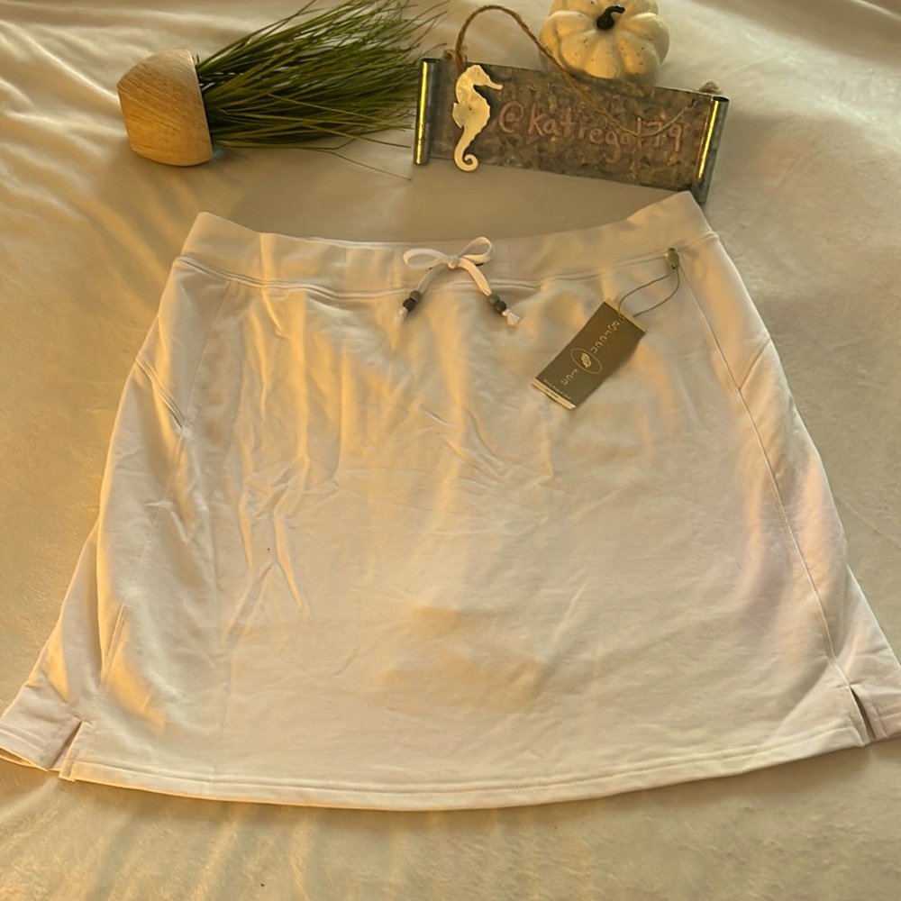 NWT Green Tea sz XL white tennis exercise skirt skort with drawstring waist